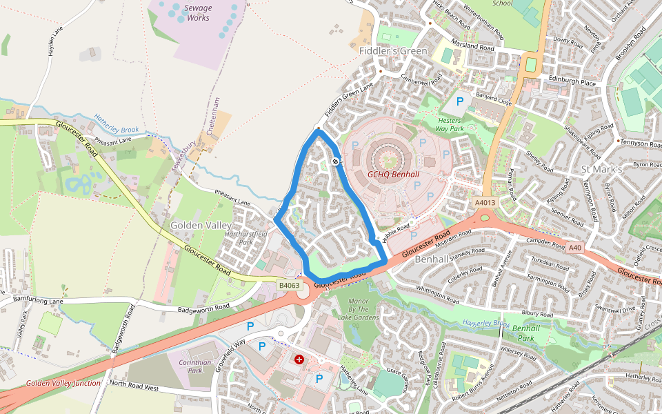 Golden Valley Open Space walking route map in Cheltenham