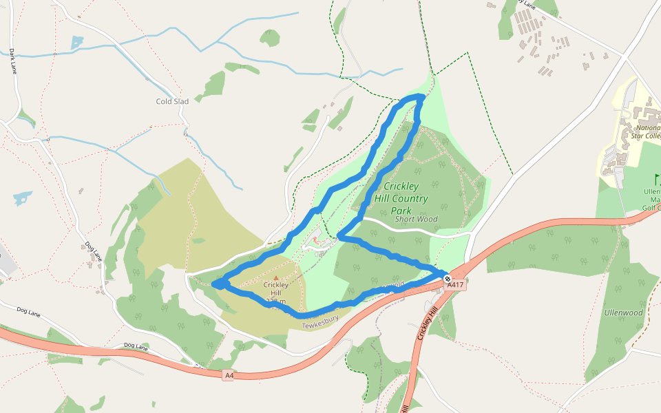 Crickley Hill walking route map in Birdlip