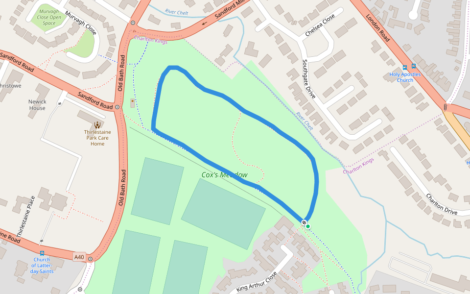 Cox's Meadow walking route map in Cheltenham