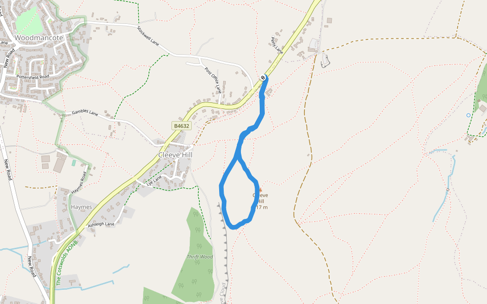 Cleeve Hill walking route map in Cleeve Hill