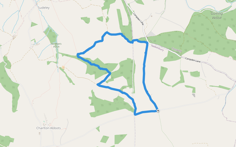 Campden Lane walking route map in Hawling