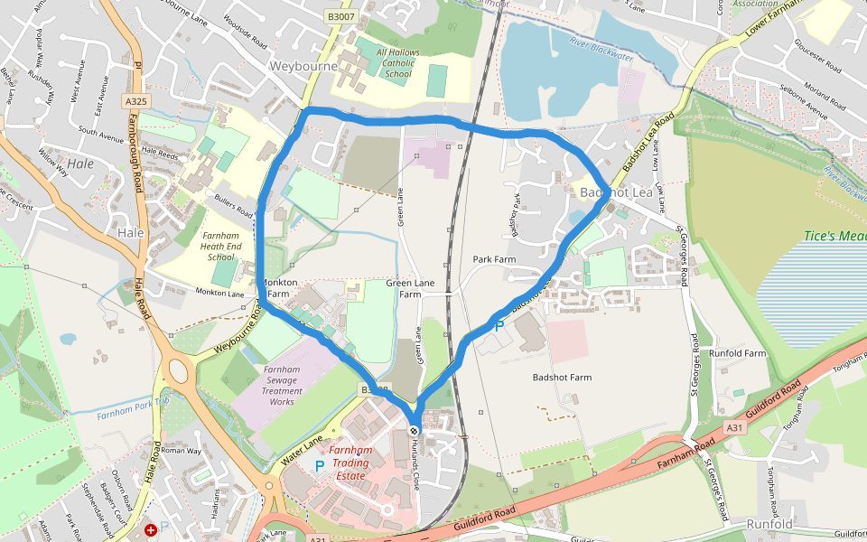 Weybourne Nature Reserve walking route map in Farnham