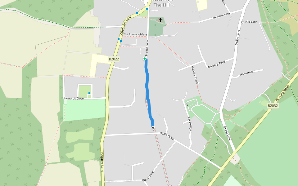 10K Walton Heath walking route map in Walton on the Hill