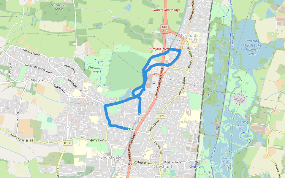 Cut through from Herongate to Beltona Gardens walking route map in Cheshunt