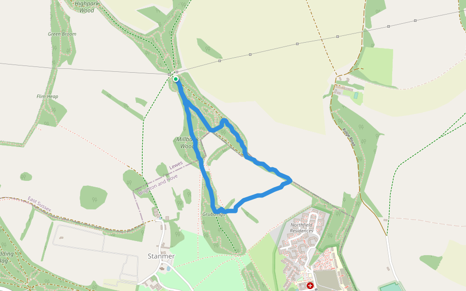 Millbank Wood walking route map in Stanmer