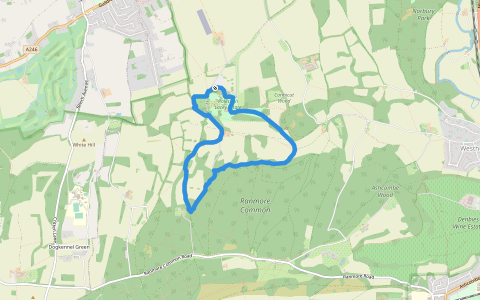 Polesden Lacey Estate walking route map in Great Bookham