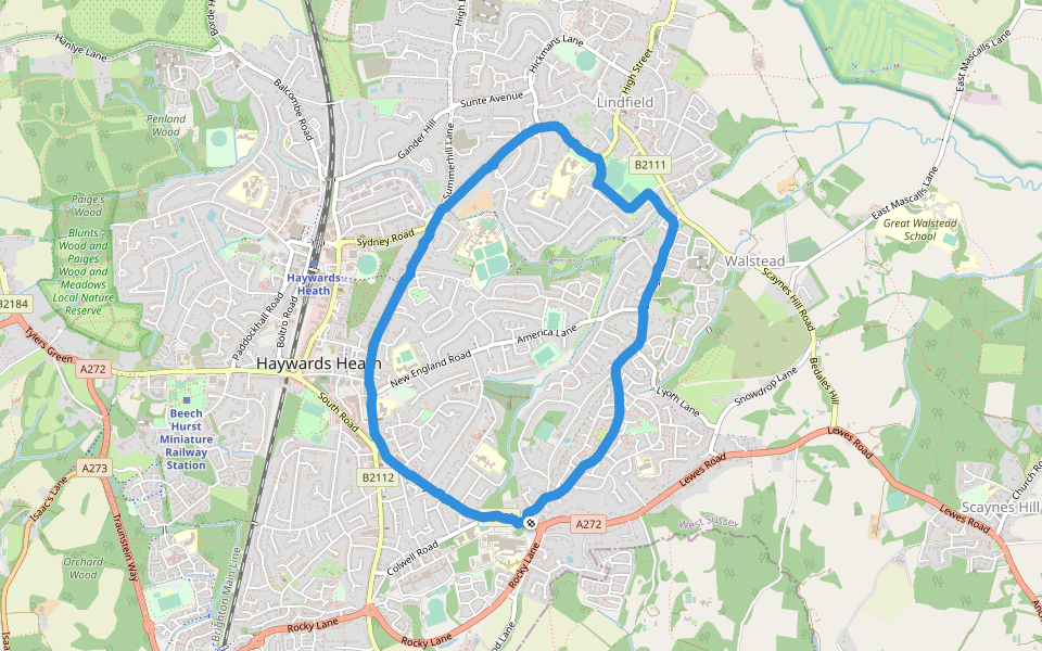 Lindfield Common walking route map in Haywards Heath