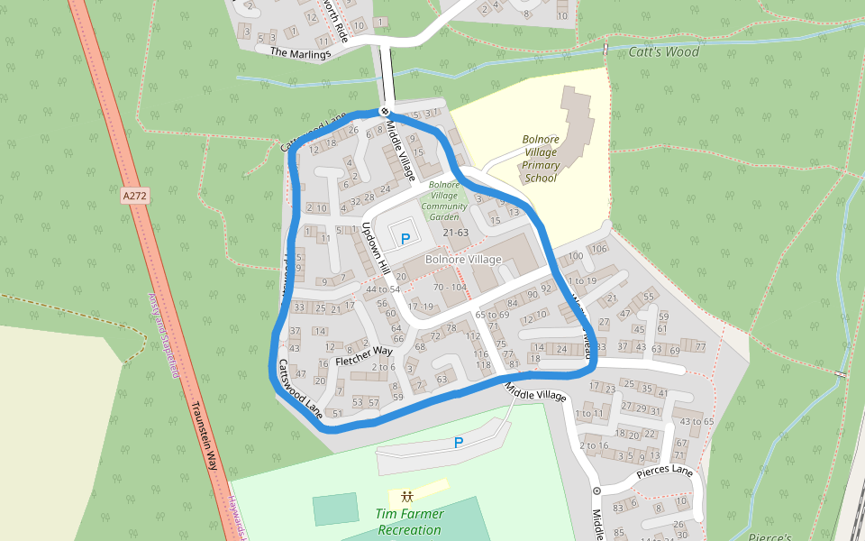 Catt's Wood walking route map in Haywards Heath