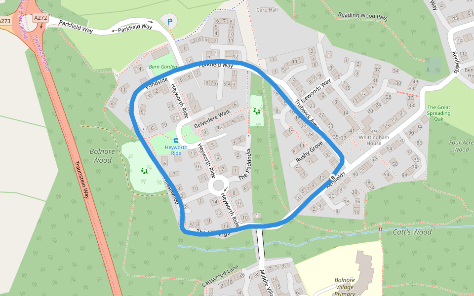 Bolnore Wood walking route map in Haywards Heath