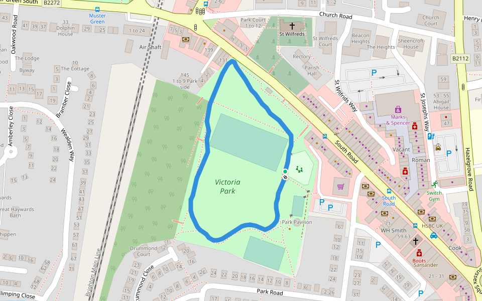Victoria Park walking route map in Haywards Heath