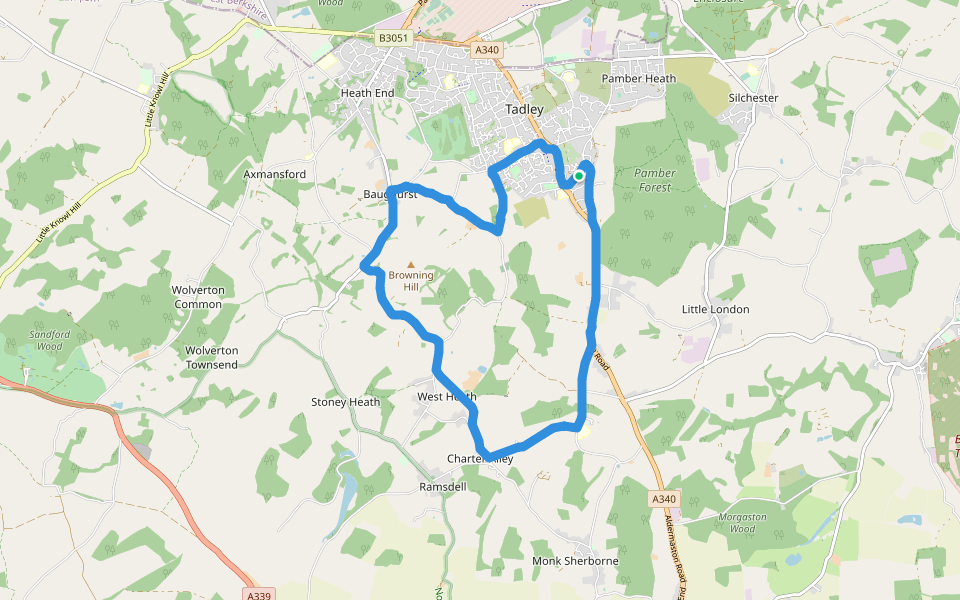 Greenacres Nursery walking route map in Tadley