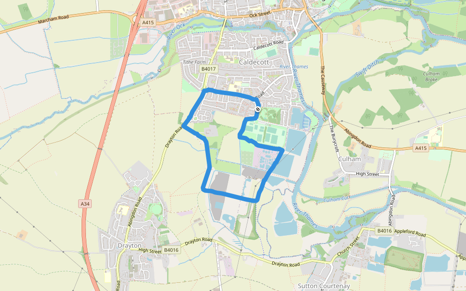 Southern Town Park walking route map in Abingdon