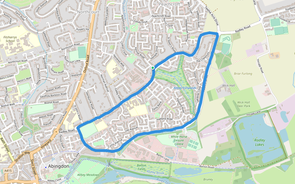 Abbey Fish Ponds walking route map in Abingdon