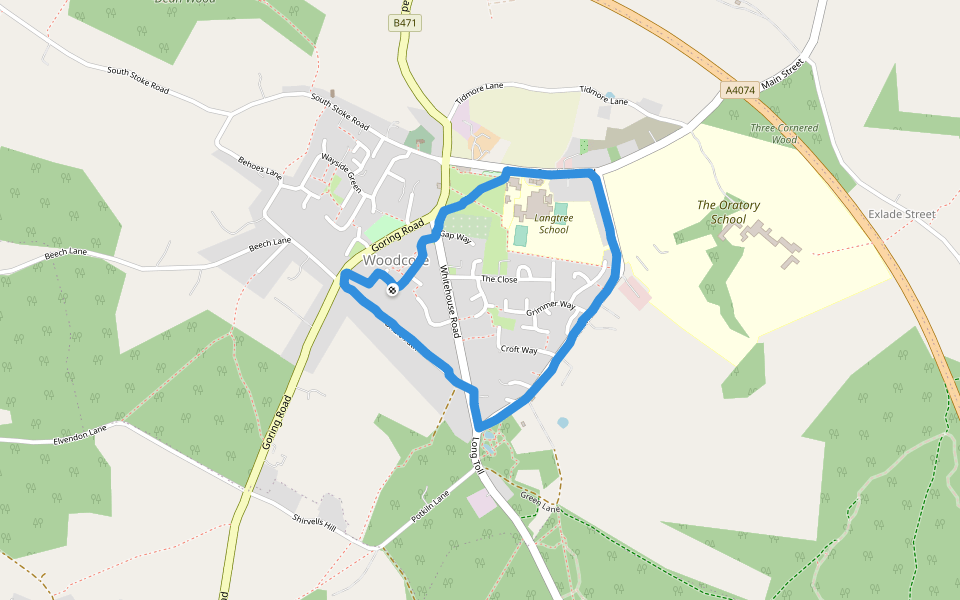 Greenmore Ponds walking route map in Woodcote