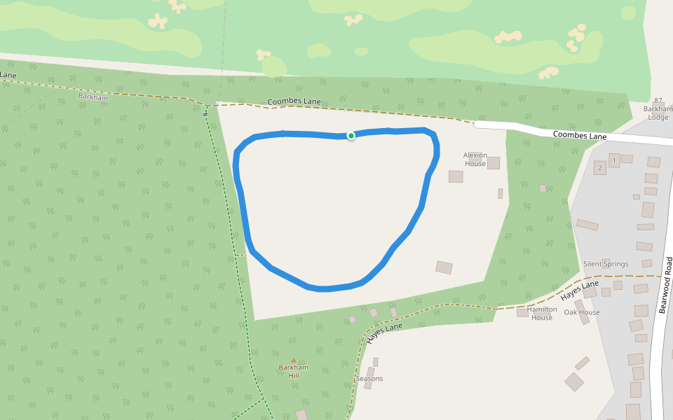 Hayes Lane walking route map in Barkham