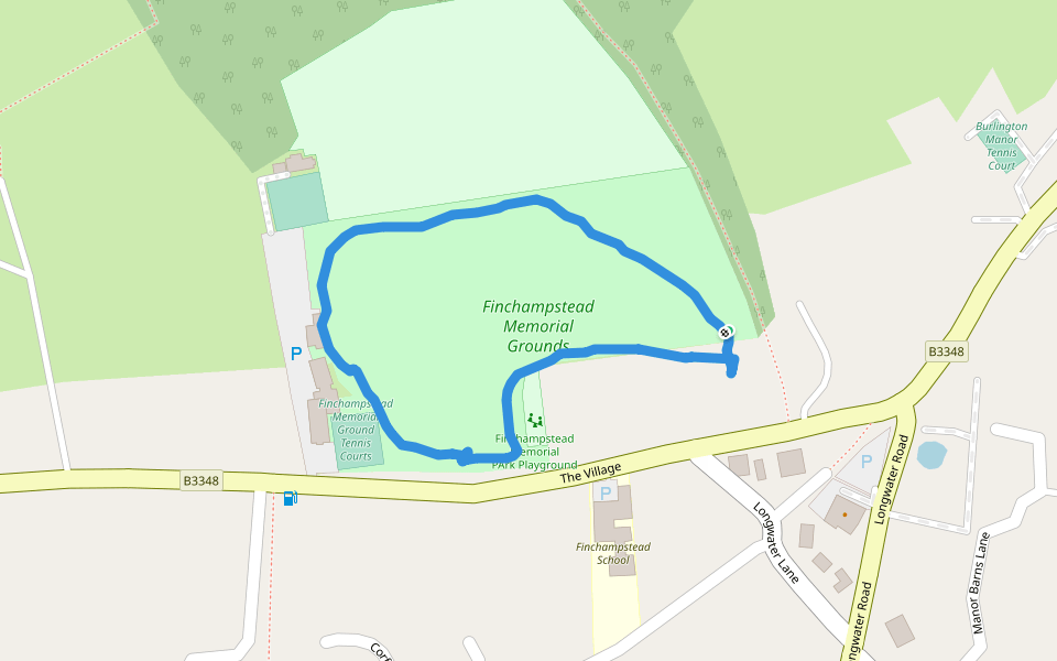 Finchampstead Memorial Grounds walking route map in Finchampstead