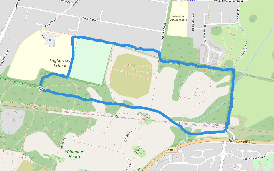Wildmoor Heath walking route map in Crowthorne