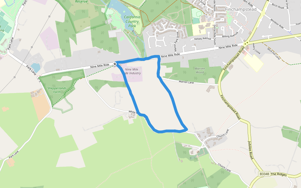 California Country Park walking route map in Finchampstead