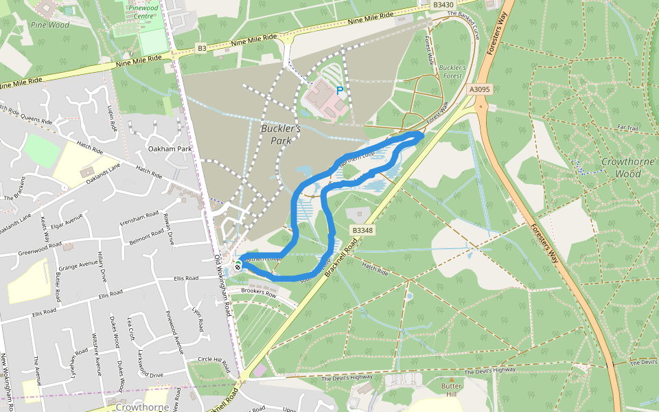 Buckler's Forest walking route map in Crowthorne