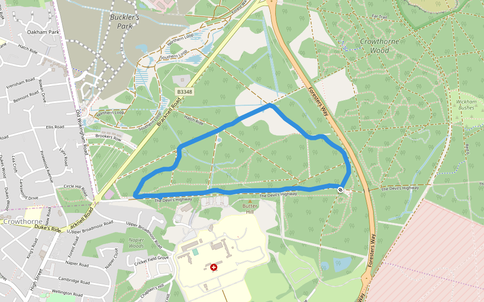 Crowthorne Wood walking route map in Crowthorne