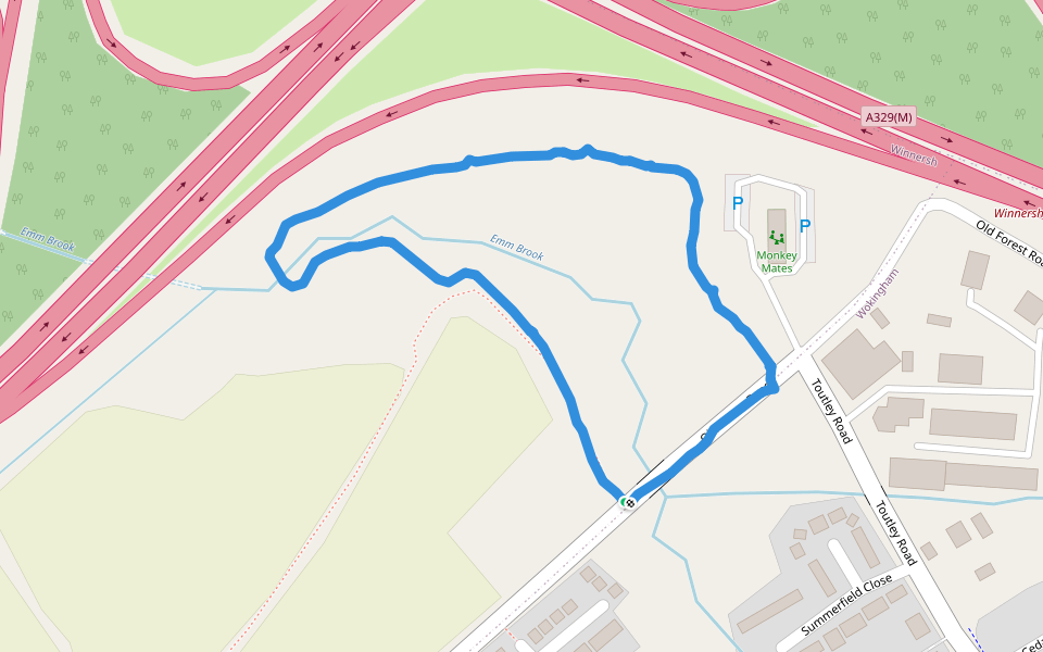 Emm Brook walking route map in Winnersh
