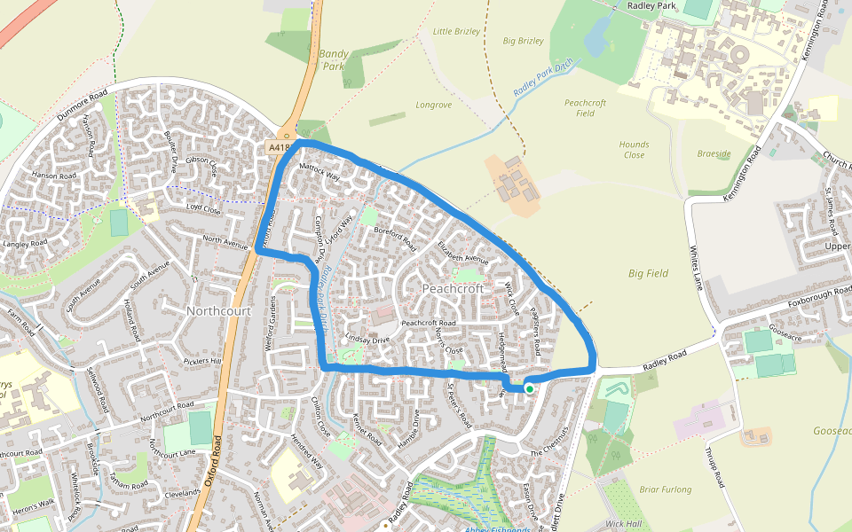 Appleford Drive Playground walking route map in Abingdon