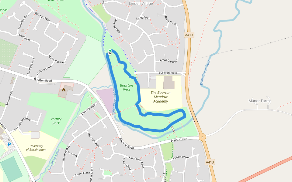 Bourton Park walking route map in Buckingham