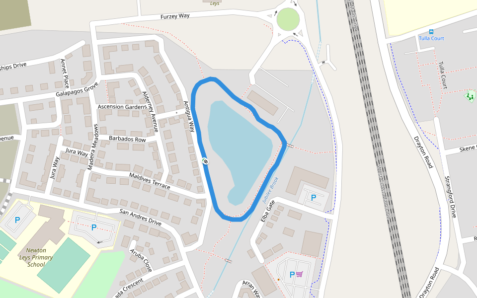 Jubilee Brook walking route map in Bletchley