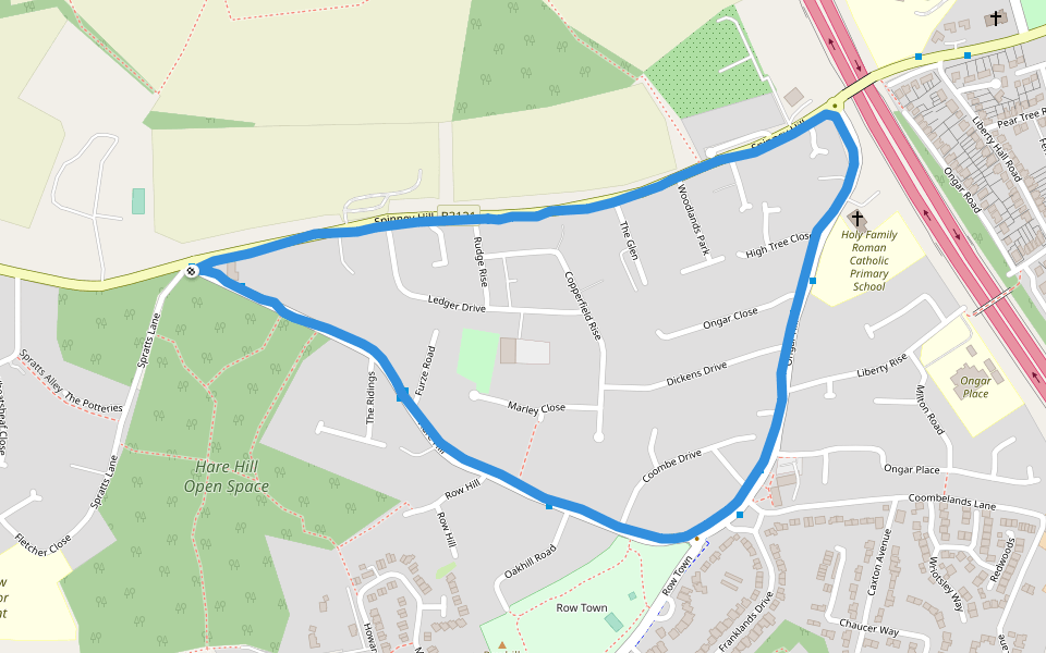 Hare Hill Open Space walking route map in Addlestone