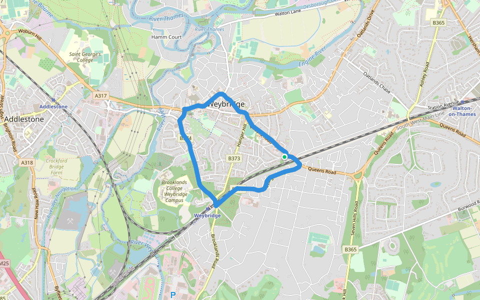 The Green walking route map in Weybridge