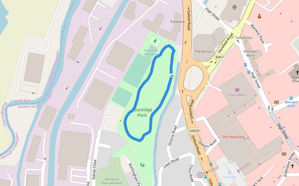Fassnidge Park walking route map in Uxbridge