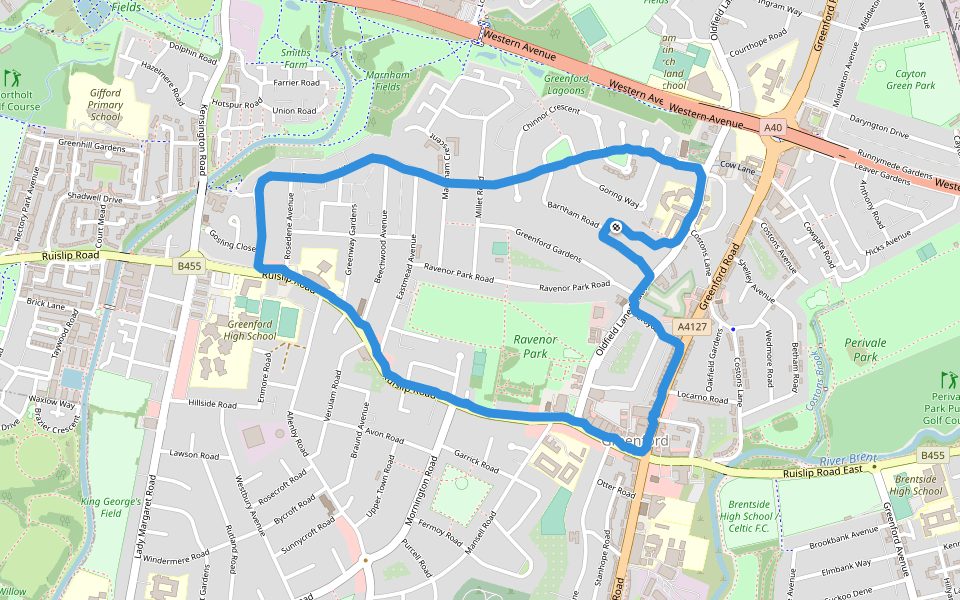 Ravenor Park walking route map in Greenford