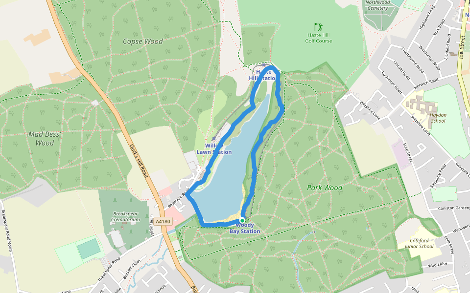 Ruislip Lido walking route map in Ruislip