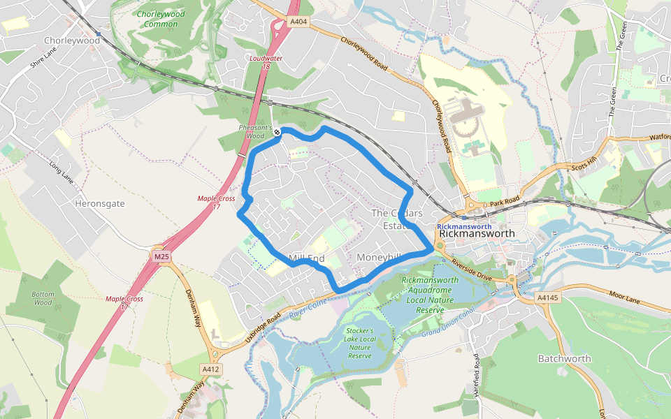 Pheasant's Wood walking route map in Mill End
