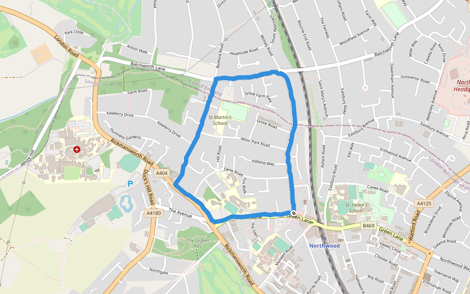 London School of Theology walking route map in Northwood