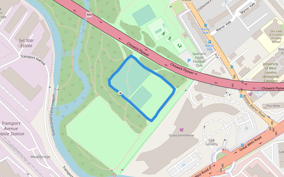 Boston Manor Park walking route map in Brentford