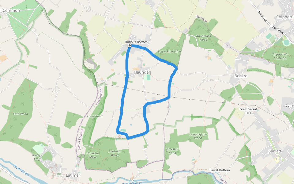 Lower Plantation walking route map in Flaunden