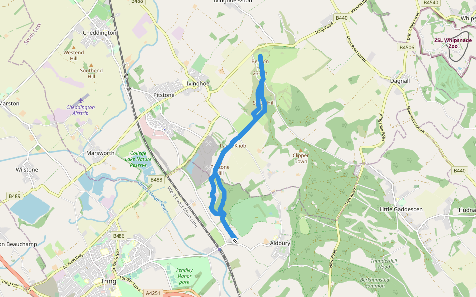 Steps Hill walking route map in Aldbury