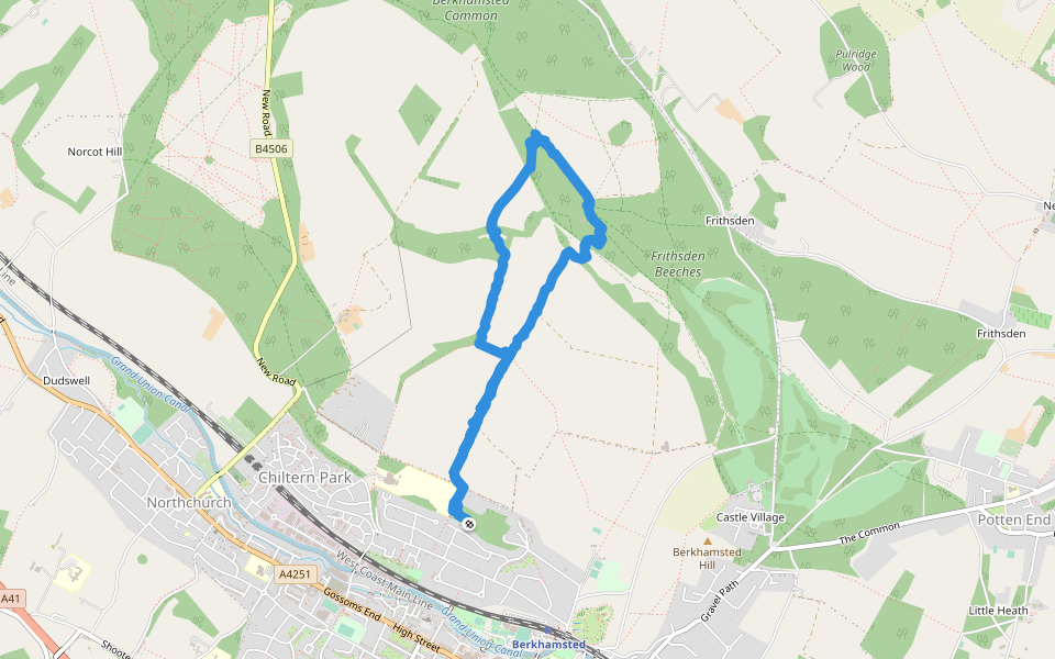 Frithsden Beeches walking route map in Berkhamsted