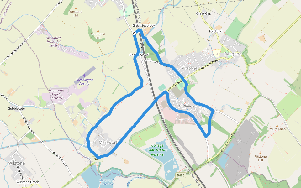 Pitstone Recreation Ground walking route map in Cheddington