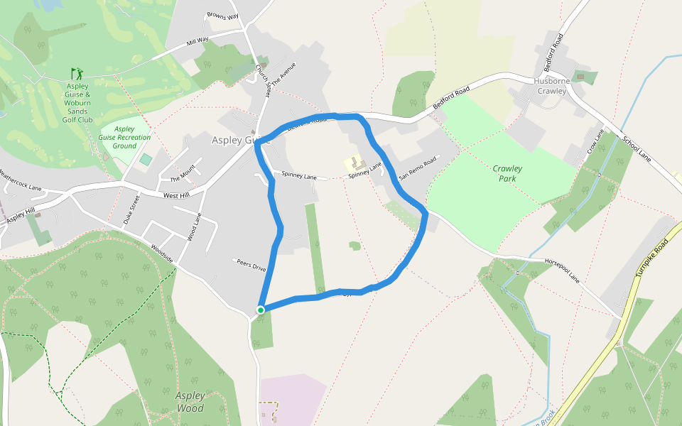 Crawley Park walking route map in Aspley Guise