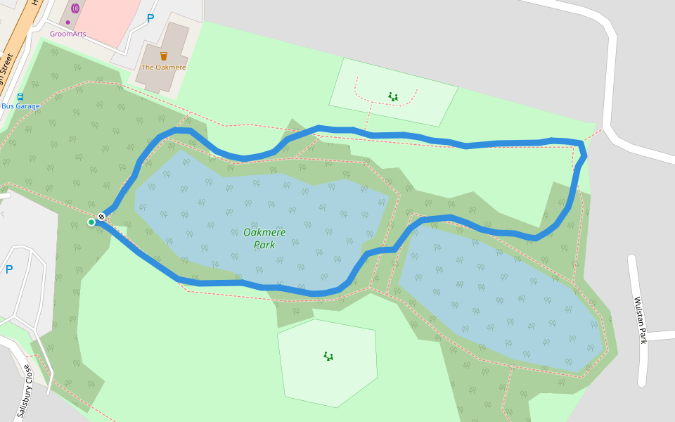 Oakmere Park walking route map in Potters Bar