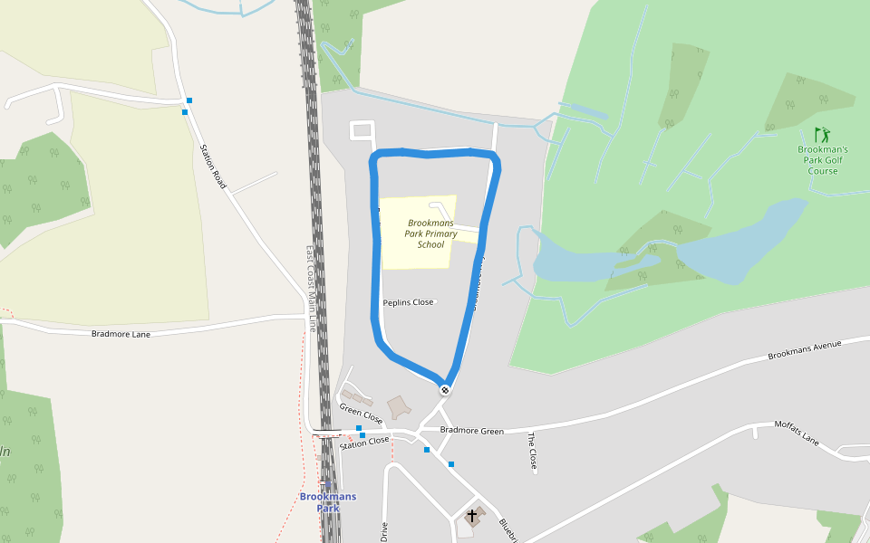 Brookmans Park Primary School walking route map in Brookmans Park