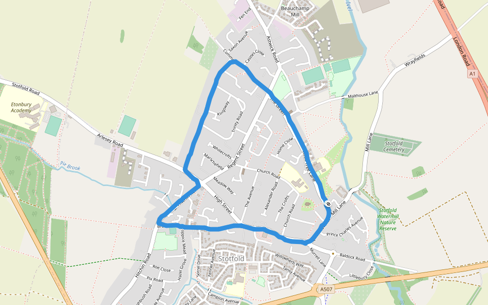 Millennium Green walking route map in Stotfold