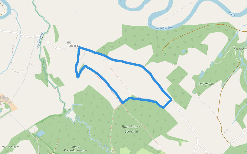 Bannister's Coppice walking route map in Sheinton