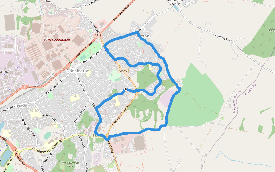 Premier Inn walking route map in Telford