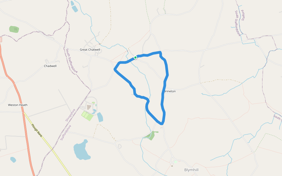 Wyndford Brook walking route map in Great Chatwell
