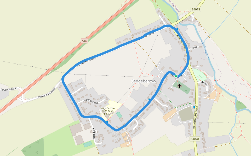 Wychavon & Isbourne Ways walking route map in Sedgeberrow