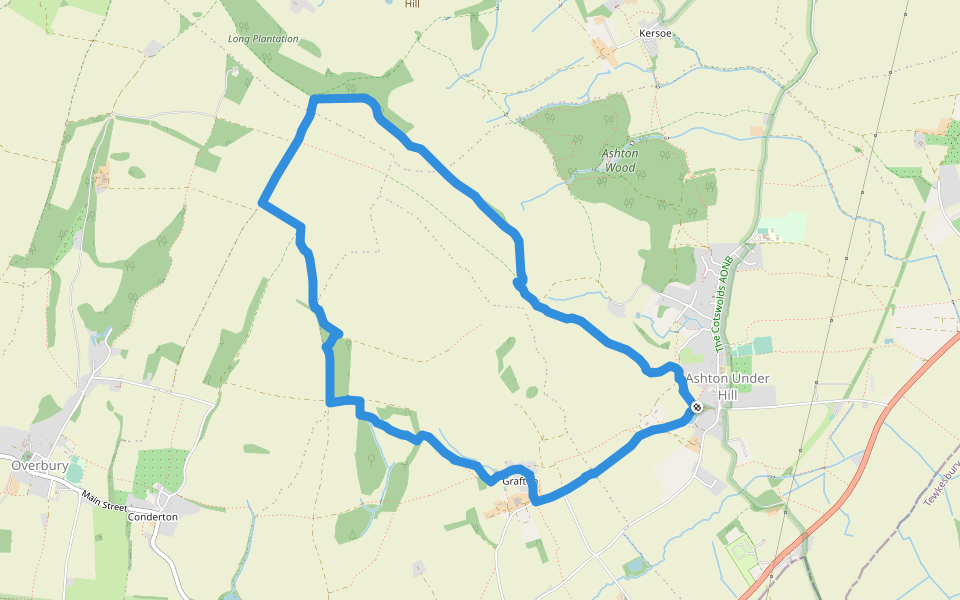 Long Plantation walking route map in Ashton under Hill