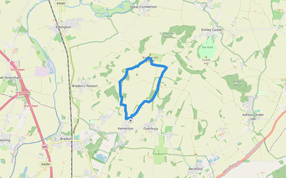 Bredon Hill walking route map in Kemerton